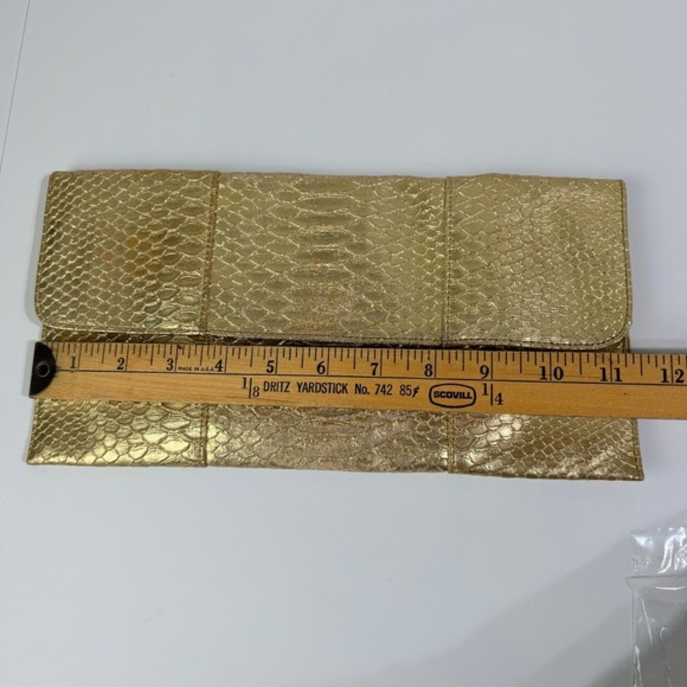 Jessica McClintock Gold Snake Embossed Metallic Clutch Evening Bag - Picture 6 of 12